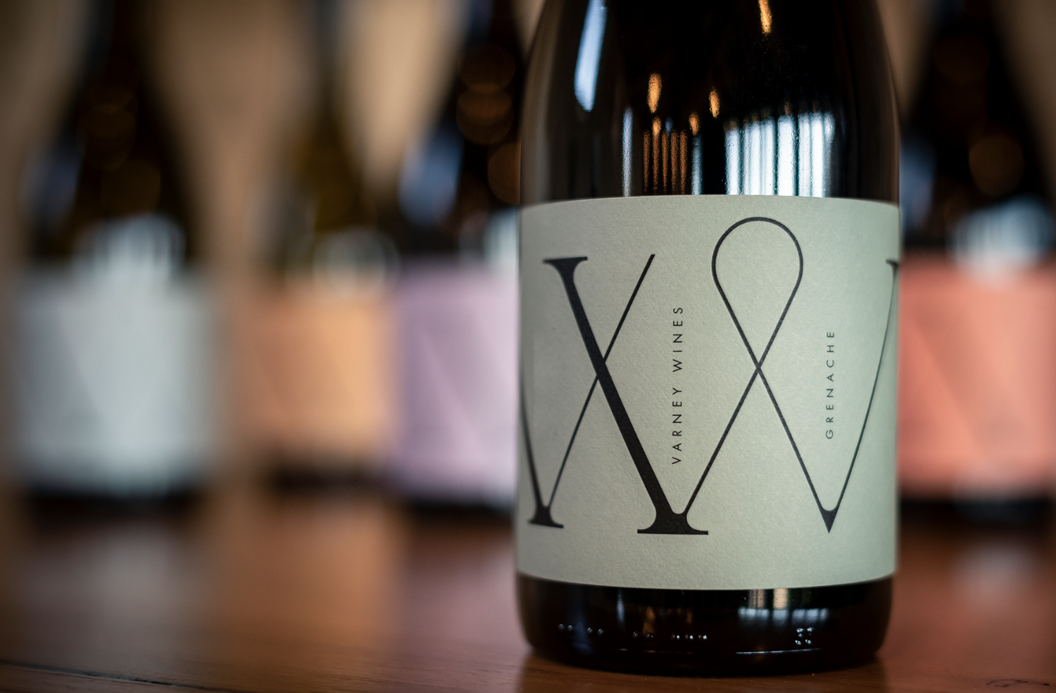 Close up of Varney Wines bottle of Grenache