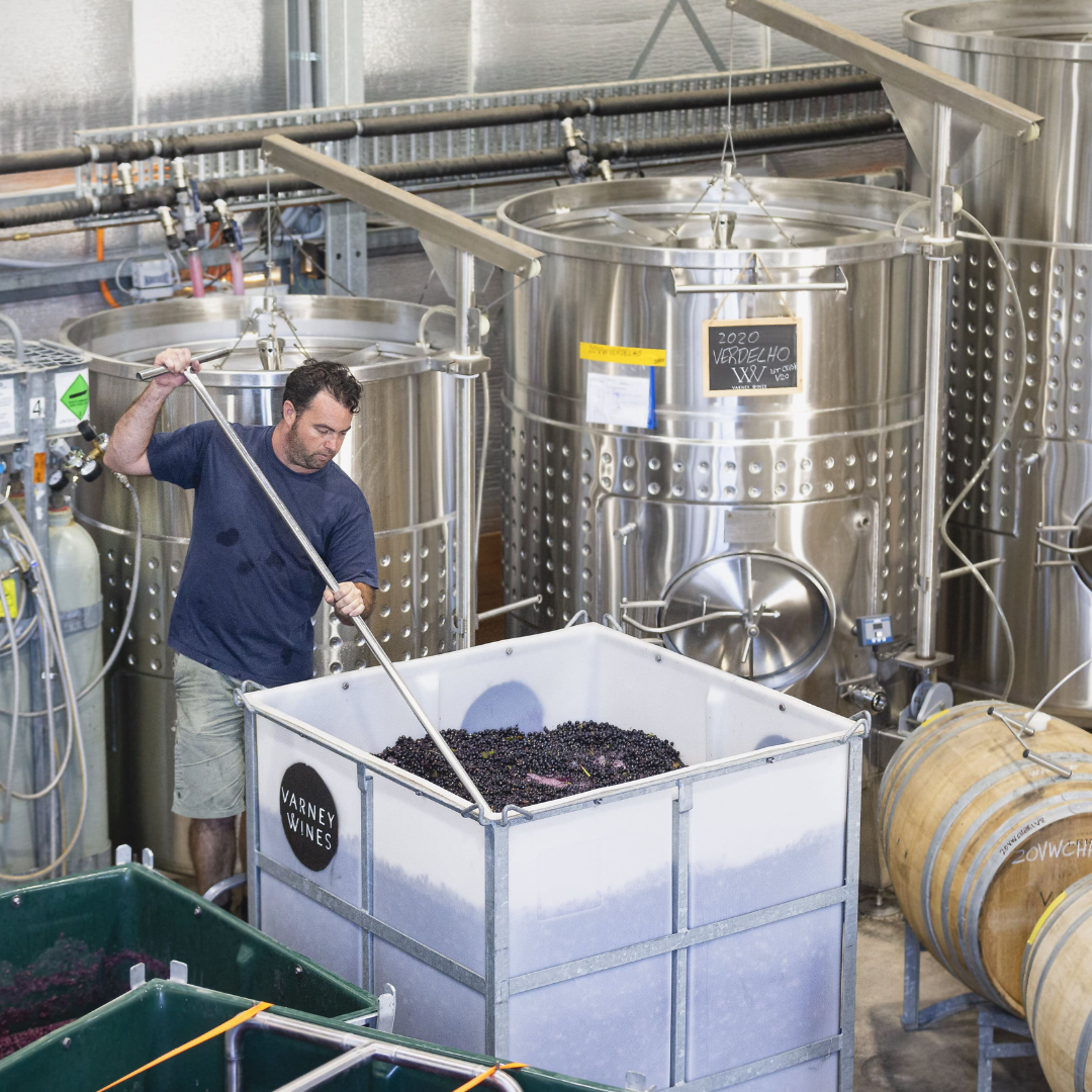 Alan Varney working in the winery in McLaren Vale.