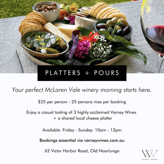 Platters + Pours at Varney Wines Promotional Tile. Your perfect McLaren Vale morning starts here.