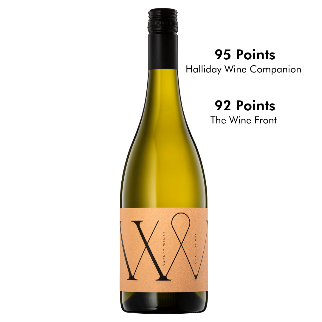Bottle shot of Varney Wines Chardonnay with point scores