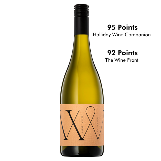 Bottle shot of Varney Wines Chardonnay with point scores
