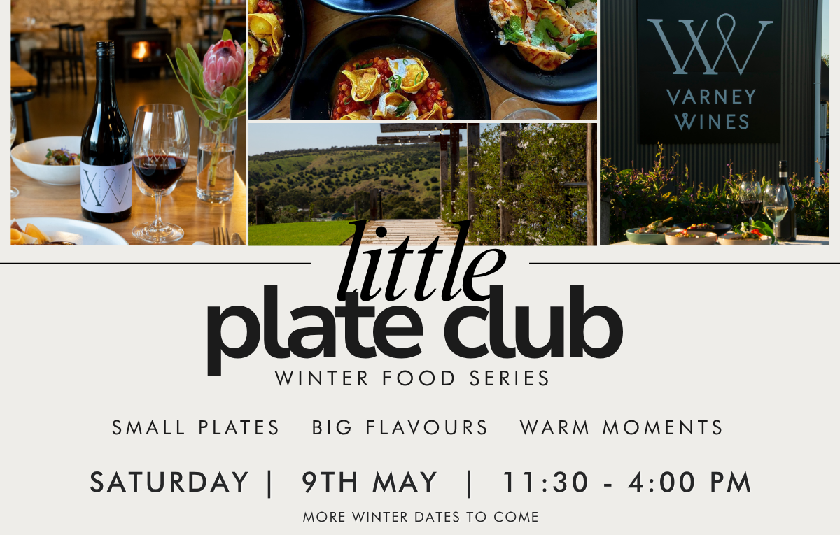 Promotional flyer for Little Plate Club Winter Food Series featuring Varney Wines.